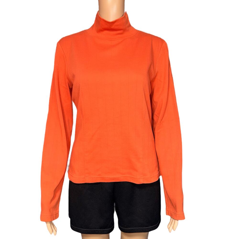 Dressbarn Womens Mock Neck Shirt Top Pullover Long Sleeve Orange Medium